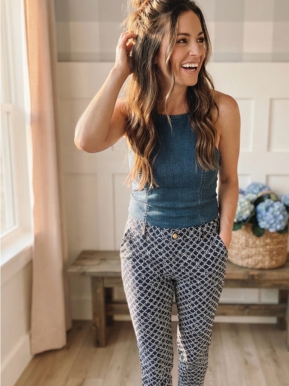 Michael Kors Navy & White Chain-Link Skinny Ponte Pants 4